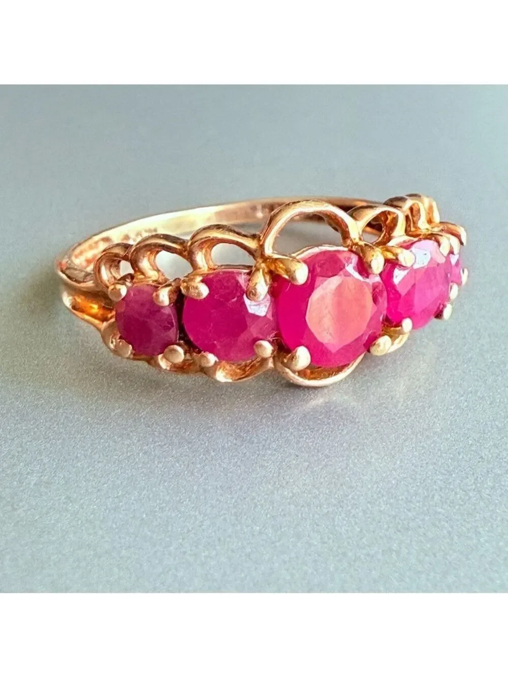 Estate 10K Solid Gold 1.6 TCW Natural Ruby 5Stone Channel Set Ring JCM Mauritius